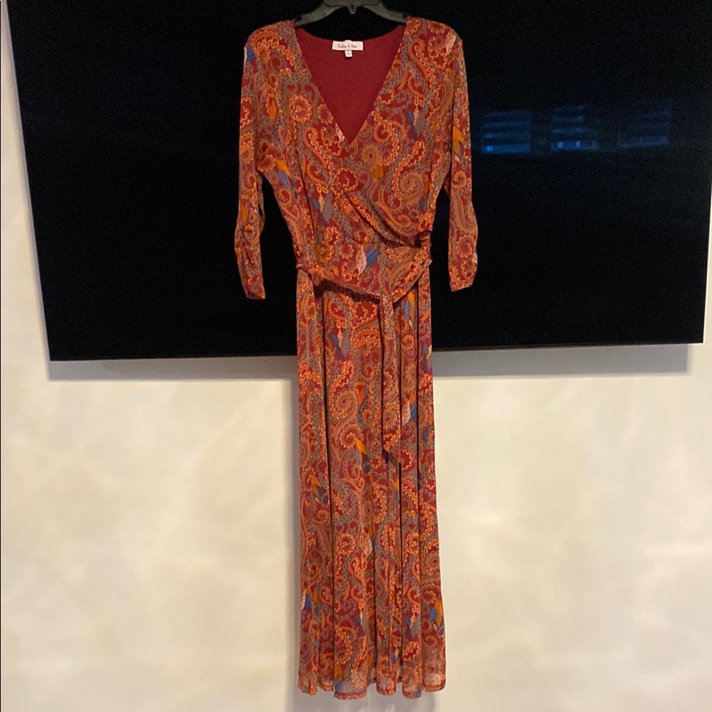 Beautiful Orange Red Wrap Dress With Paisley Design